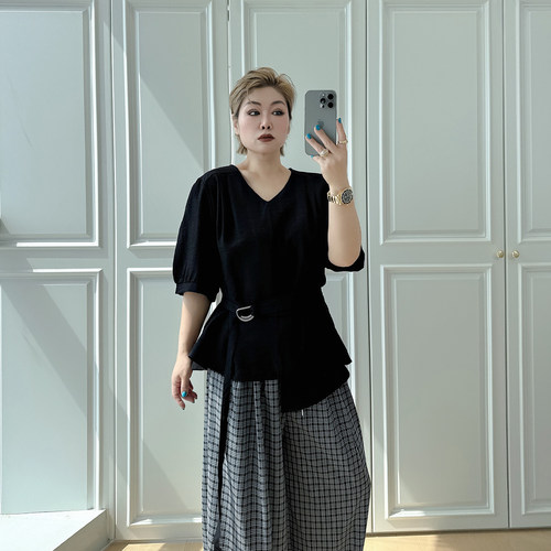 大码女装胖mm正肩短袖衬衫