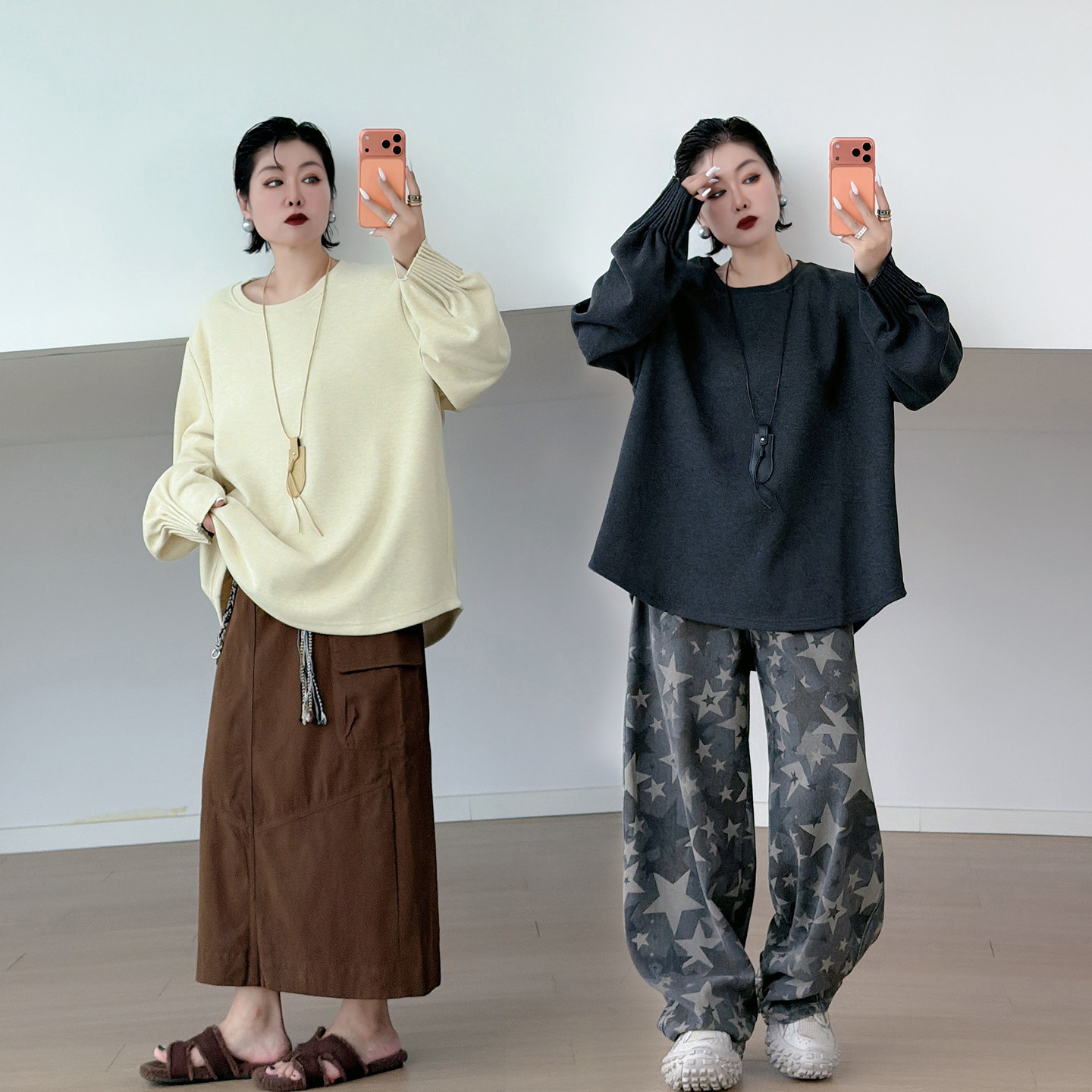 全脂家2026秋大码女装纯色百搭长袖圆领t恤胖mm时尚休闲套头上衣