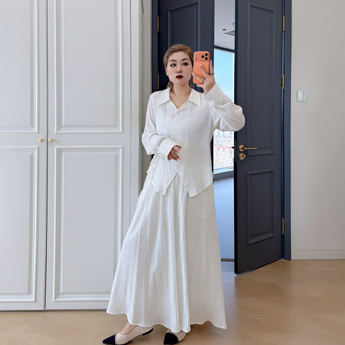 大码女装胖mm衬衫+半裙两件套