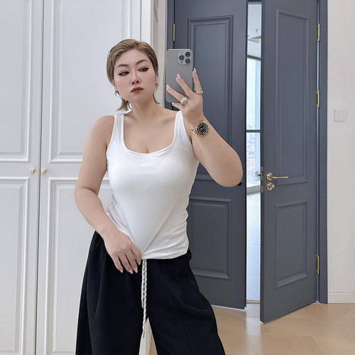 大码女装胖mm带胸垫内搭背心