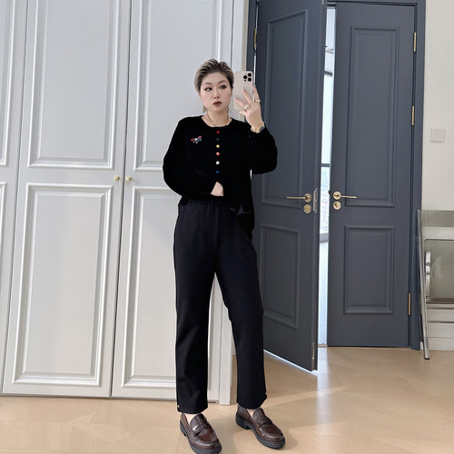 大码女装胖mm藏肉显瘦九分烟管裤