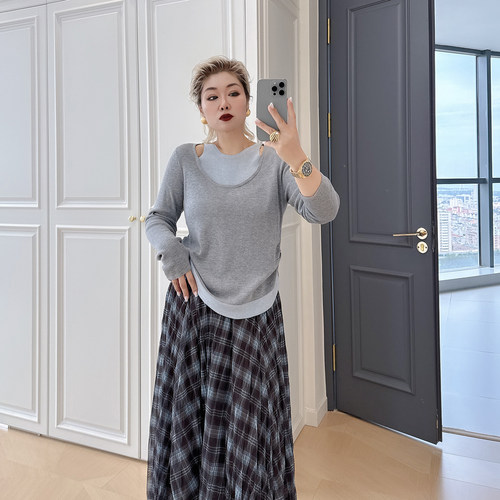 大码女装胖mm设计感假两件上衣