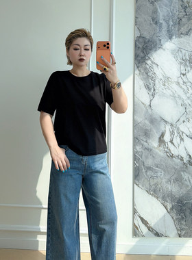 大码女装胖mm简约纯色短袖t恤