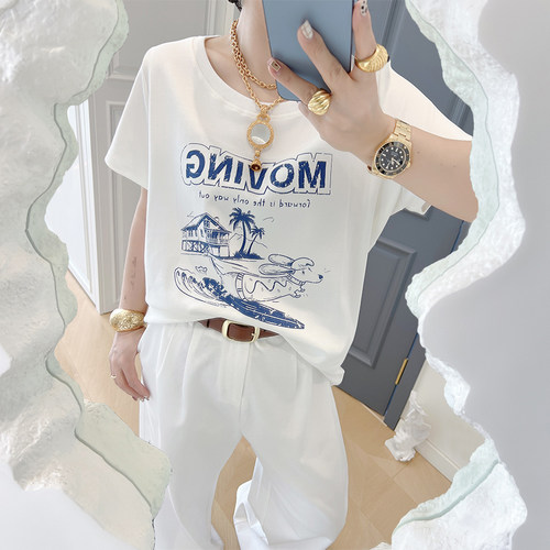 大码女装胖mm圆领短袖t恤衫