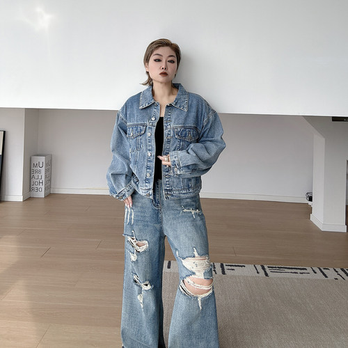 大码女装胖mm牛仔外套