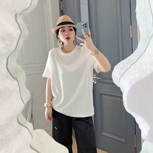 女装 200斤胖mm基础宽松显瘦休闲上衣 t恤大码 简约正肩百搭纯色短袖