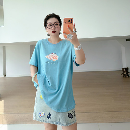 大码女装胖mm宽松休闲短袖上衣
