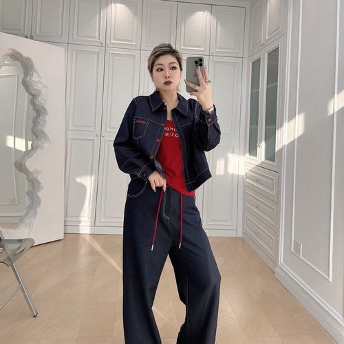 大码女装胖mm高级感工装三件套