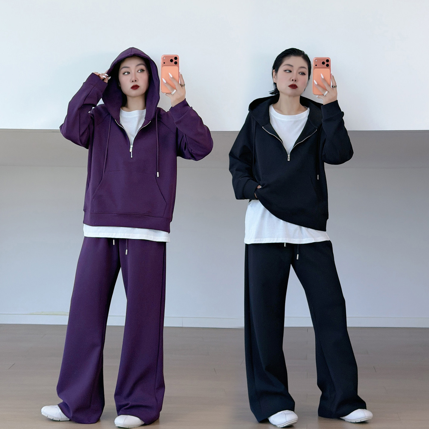 全脂家2026秋季大码女装胖mm纯色卫衣卫裤休闲通勤运动风显瘦套装