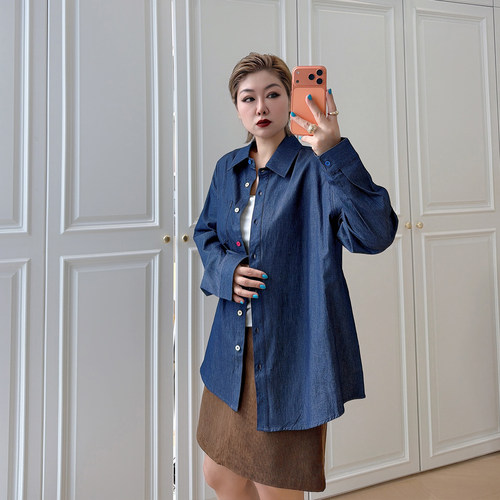 大码女装胖mm设计感简约休闲衬衣