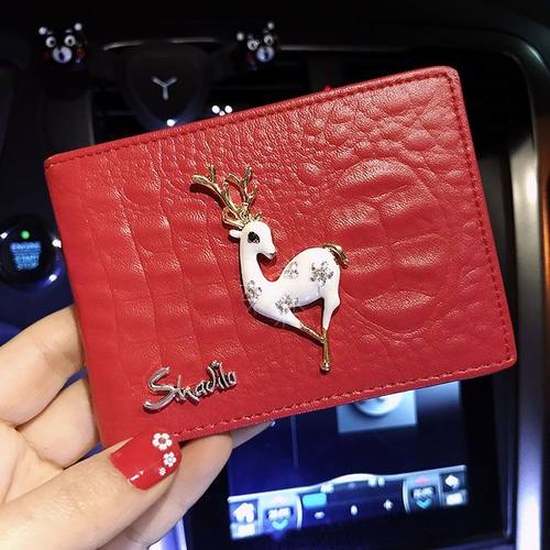 真皮镶钻小鹿二合一驾驶证皮套