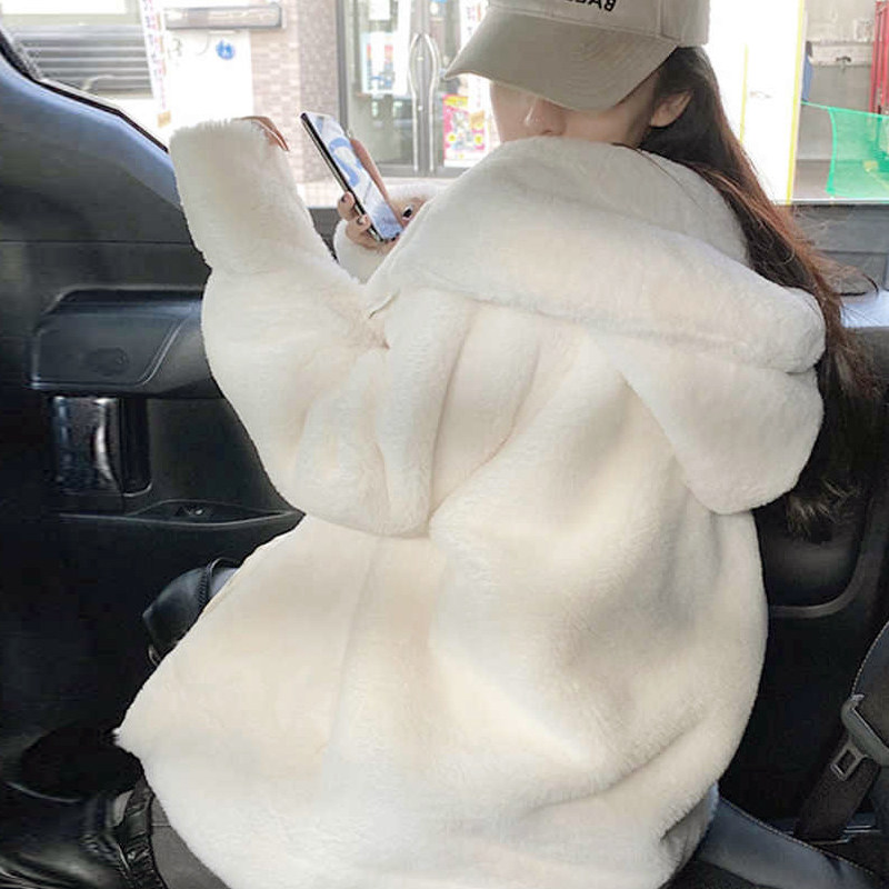奶fufu羊羔毛卫衣外套女大码宽松秋冬季加绒加厚慵懒风米白色开衫