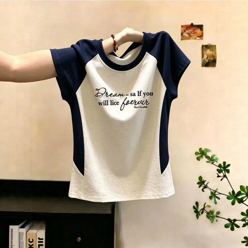 小众字母印花侧边插肩短袖t恤女