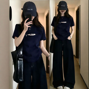 胖MM大码短袖t恤女装夏季超好看洋气减龄猫咪印花上衣纯棉体恤潮