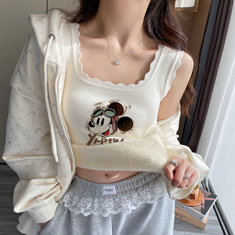 设计卡通印花吊带无袖打底衫女