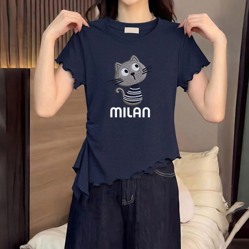 韩系卡通猫咪印花短袖T恤女夏季