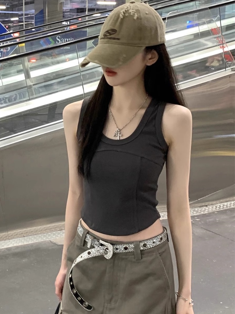 工装吊带背心女外穿夏季黑色运动风鱼骨辣妹修身短款无袖小上衣潮