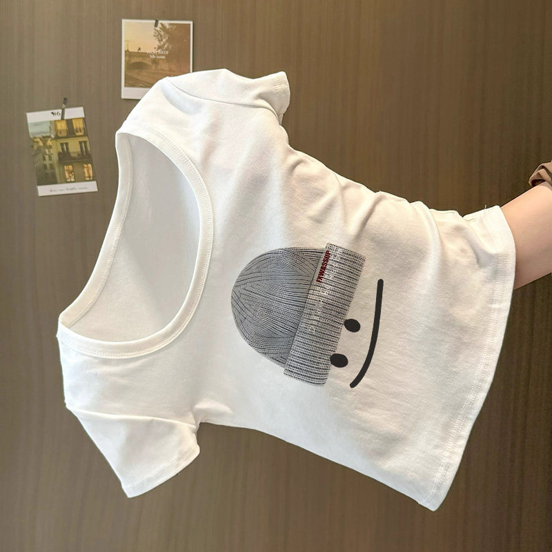 白色正肩U领短袖T恤女夏季辣妹图片