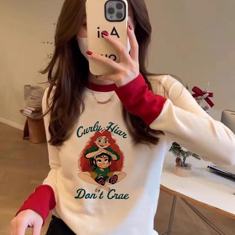 2025新款打底衫女生秋冬小众不撞款chic红色拼色短款长袖t恤上衣