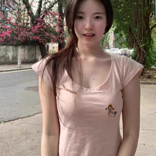 韩系甜美减龄印花竹节棉短袖t恤