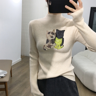 小众软糯内搭毛衣超好看 女秋冬修身 上衣 针织衫 燕麦色半高领长袖