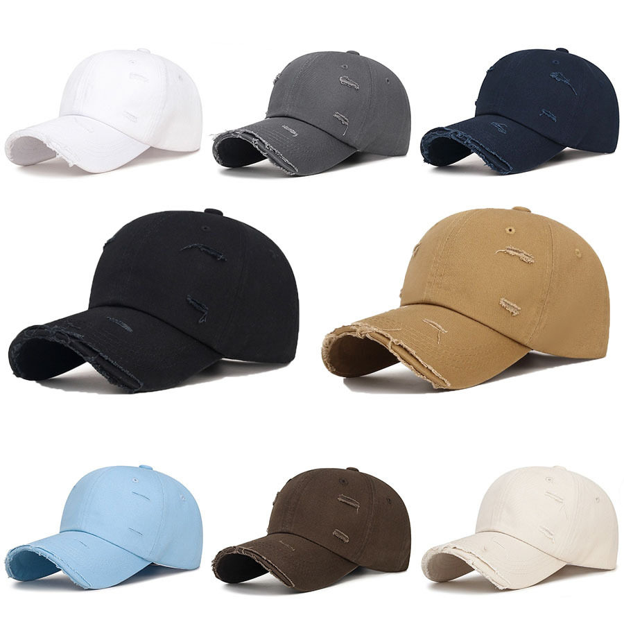 韩版新款破洞男女士通用棒球帽个性飞边水洗纯色全棉休闲遮阳帽子