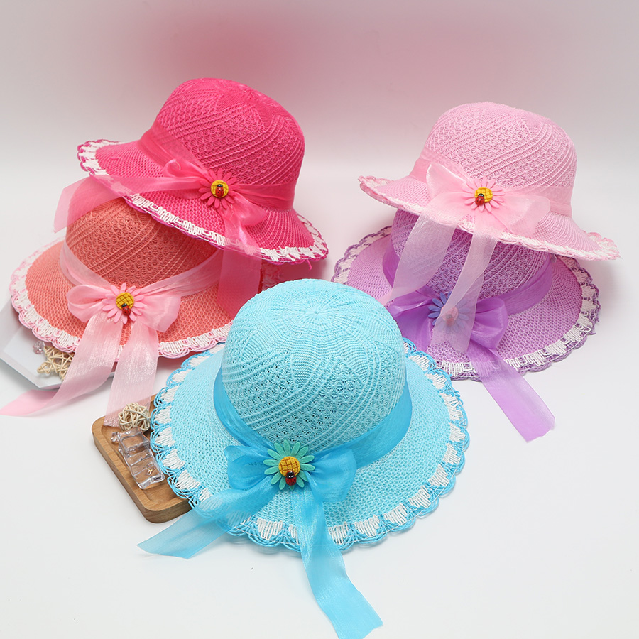 儿童遮阳帽子女童夏天新款草帽公主可爱凉帽防晒沙滩帽太阳渔夫帽