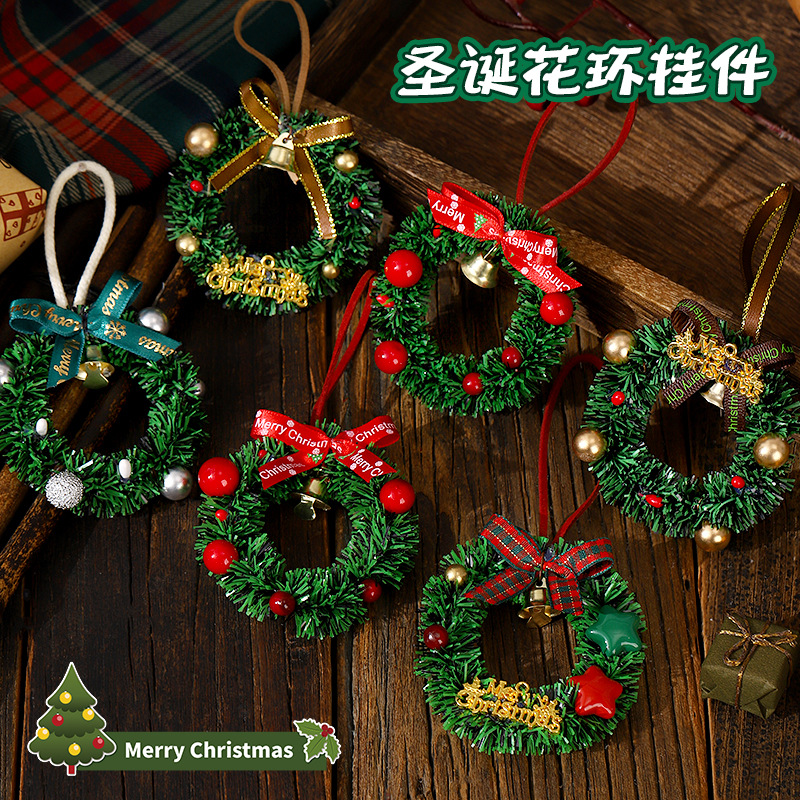 圣诞节装饰品迷你圣诞花环圈创意仿真磁性室内车载后视镜M装饰品