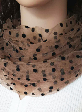 秋冬款糖果色网纱波点防晒护颈围脖套头女薄款宽松百搭丝巾围脖