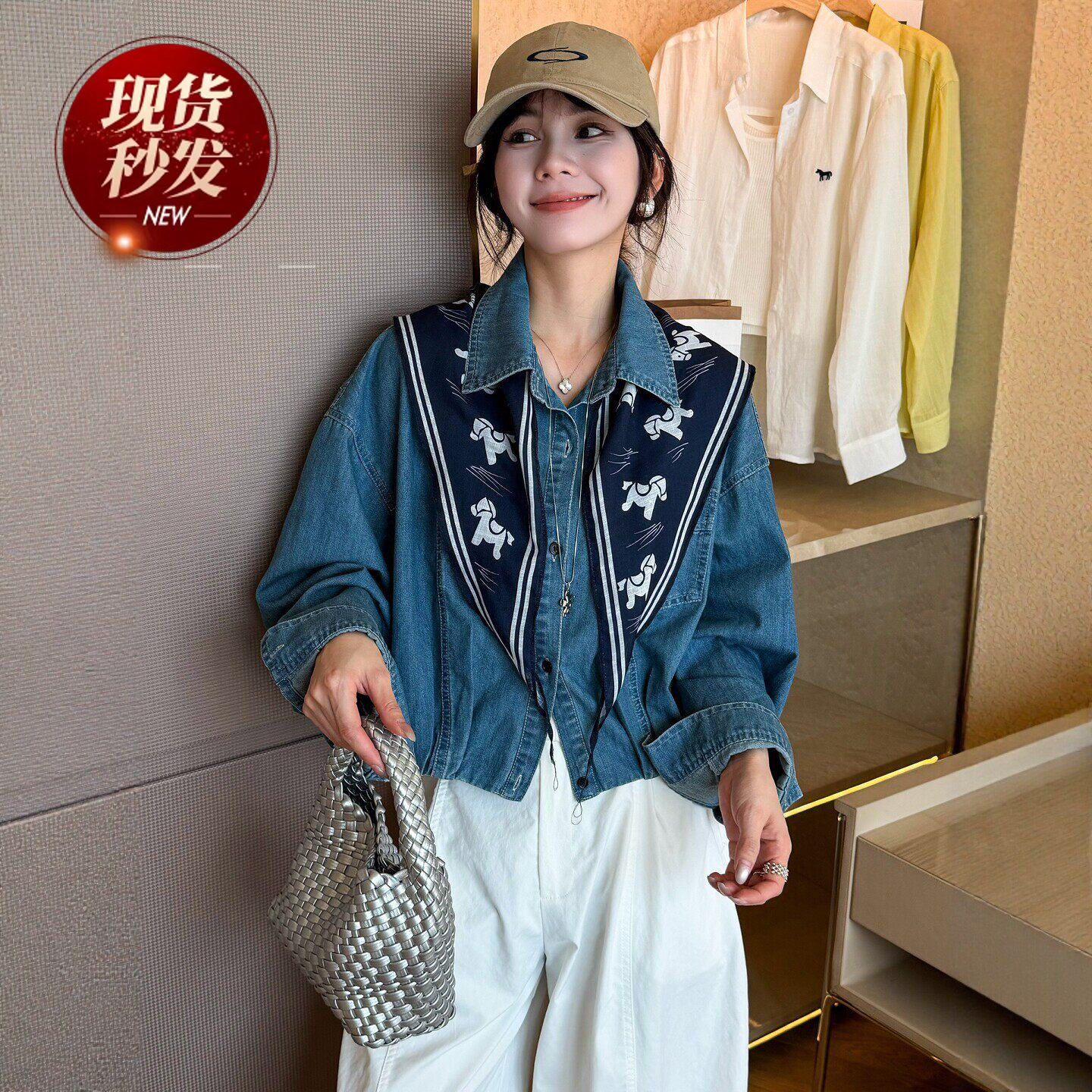 配披肩翻领超薄牛仔衬衫女欧洲站2026春装新款欧货女装时尚小衫潮