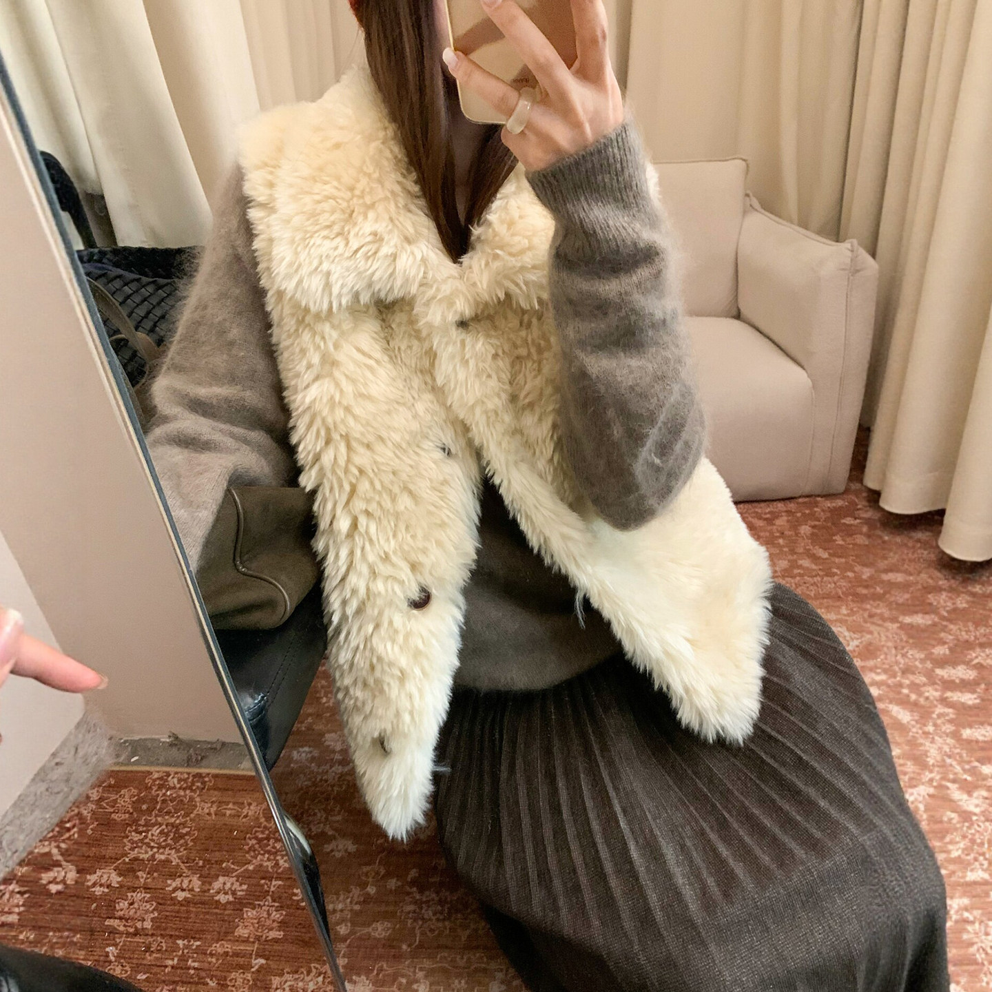 POLO领羊羔毛马甲外套女欧洲站潮