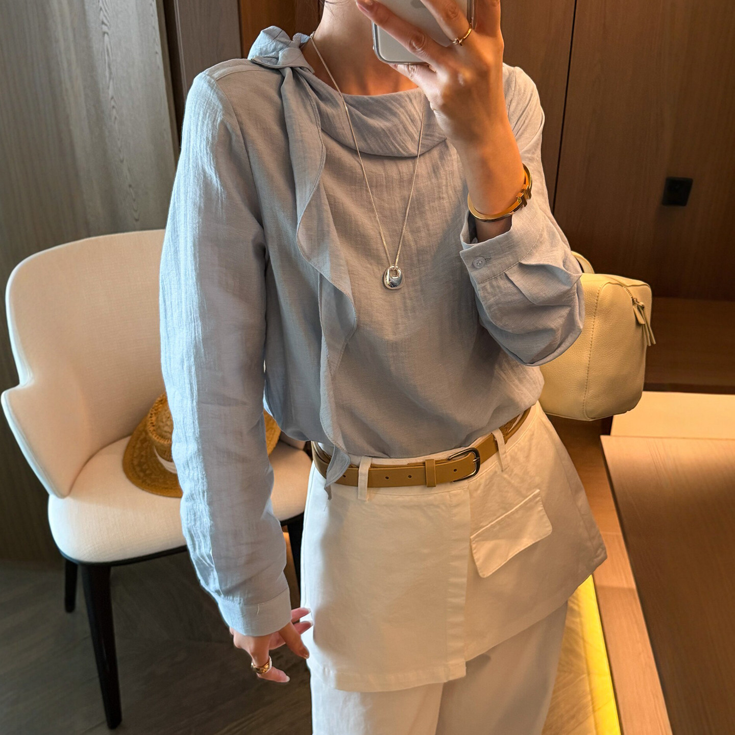 荷叶边飘带雪纺衬衫女欧洲站2026夏季新款欧货女装时尚打底小衫潮