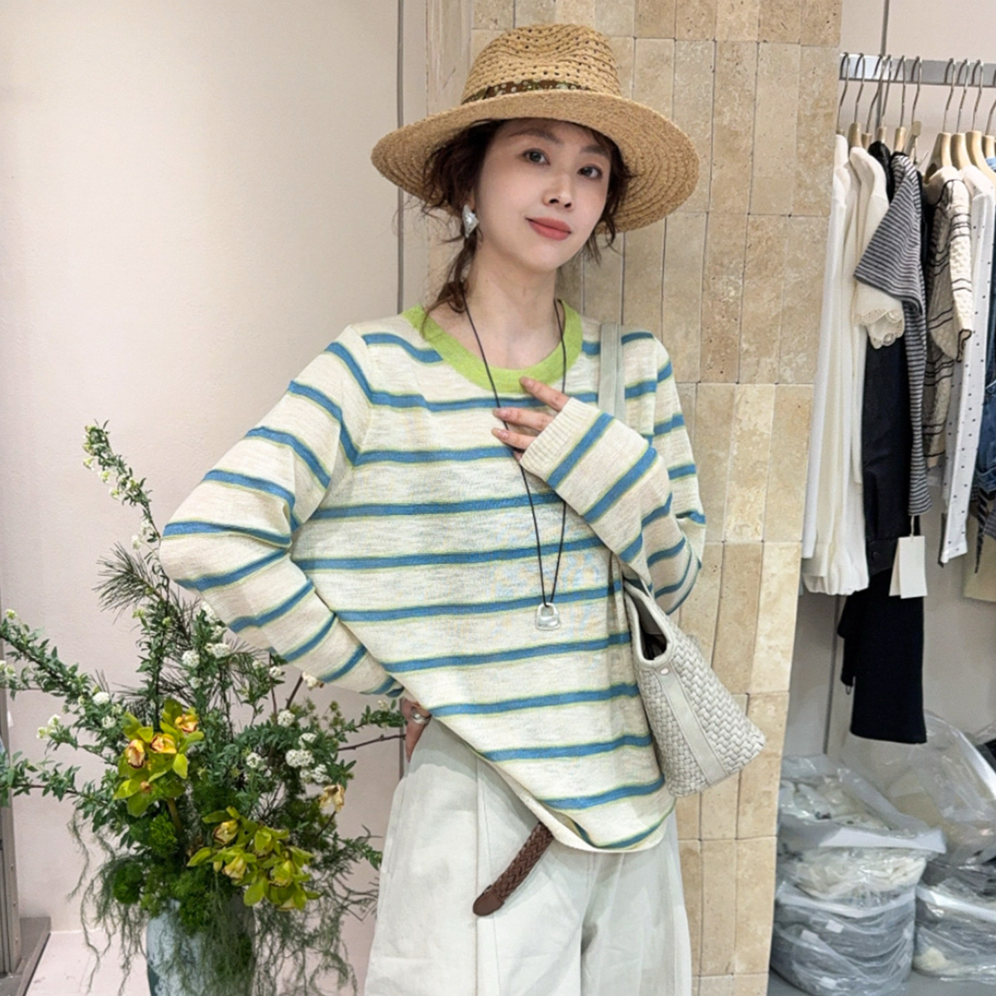 撞色条纹天丝面膜T恤女欧洲站2026春装新款欧货女装时尚打底衫潮