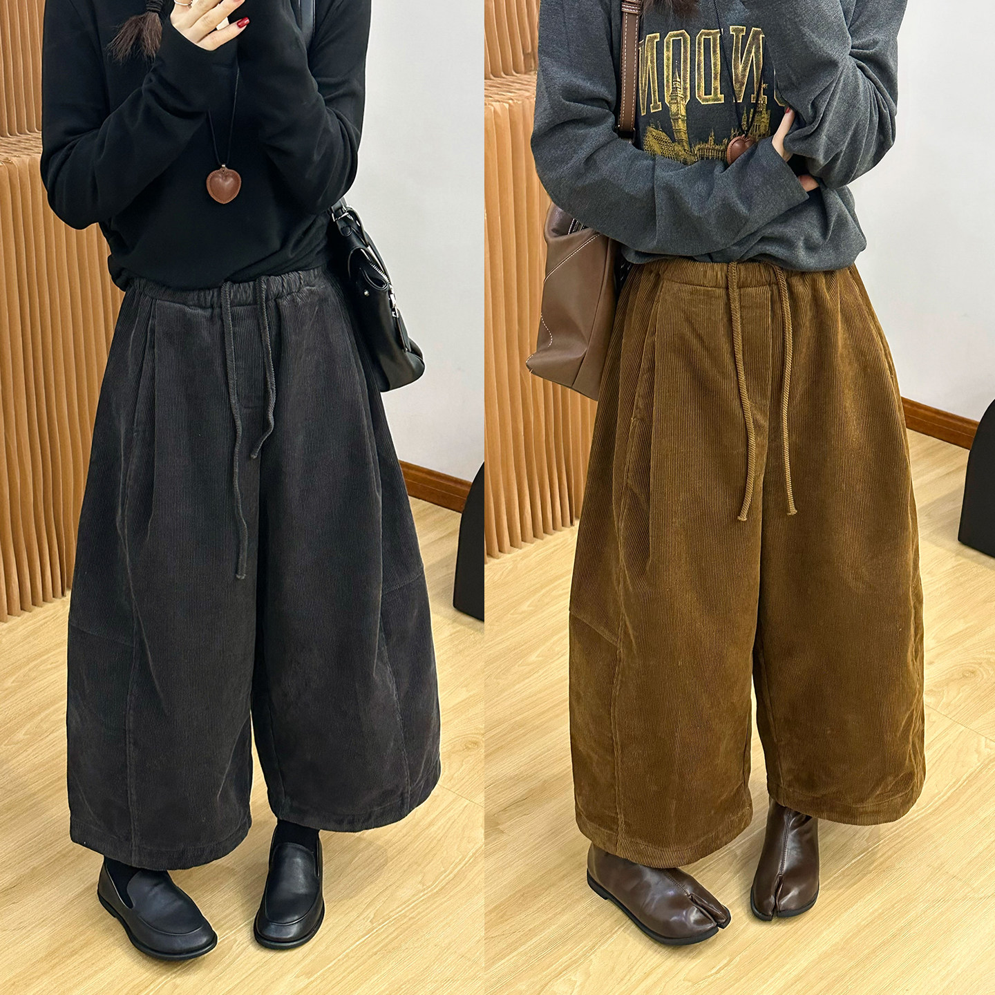 灯芯绒加厚加绒阔腿裤女欧洲站2025冬装新款欧货女装八分休闲裤潮