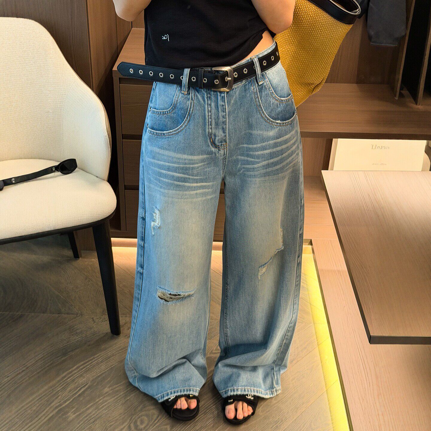 复古破洞拖地阔腿牛仔裤女欧洲站2026春装新款欧货女装直筒裤子潮