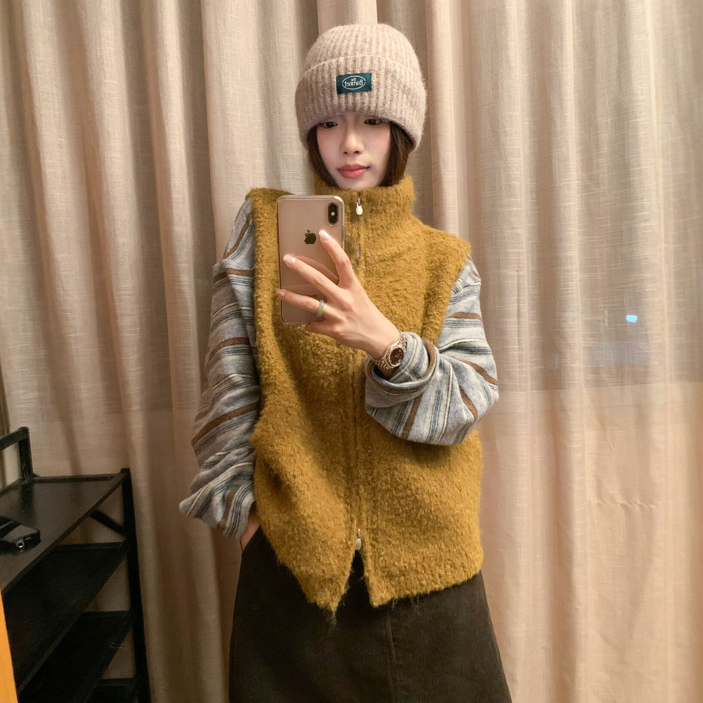 复古立领羊羔毛马甲外套女欧洲站