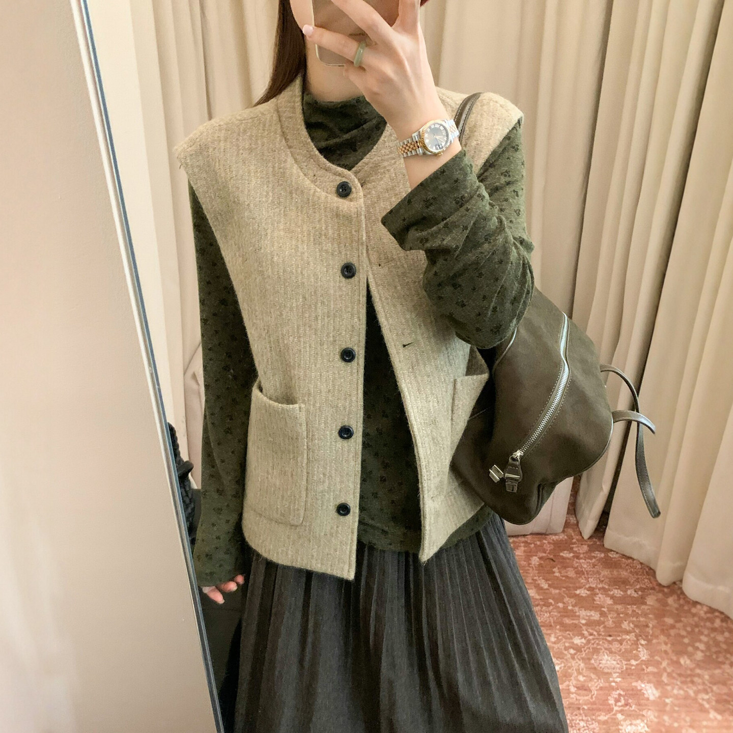 羊毛呢立领马甲外套女欧洲站上衣