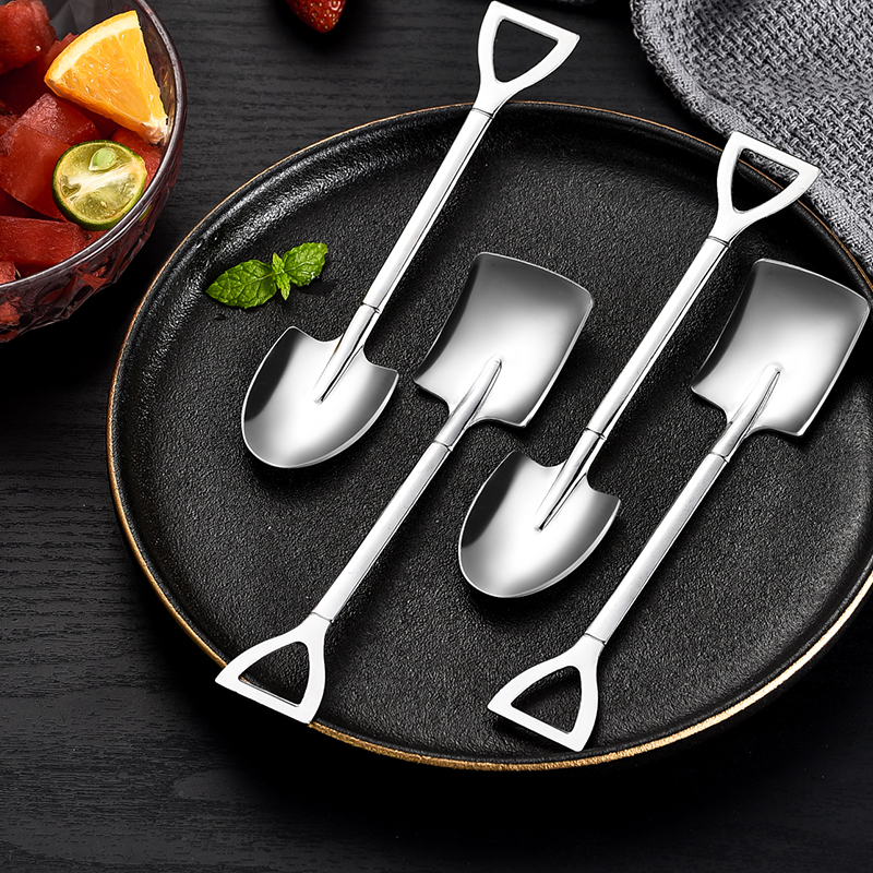 不锈钢加厚铁锹勺子尖头方头吃西瓜的专用挖西瓜一次性赠品小铲勺