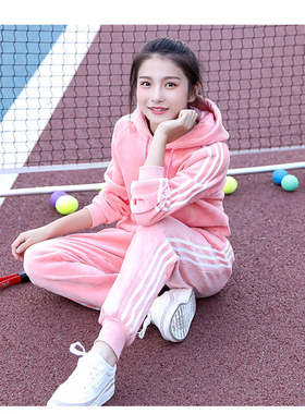新款金丝绒加厚套装女连帽套头学生休闲运动宽松两件套装女