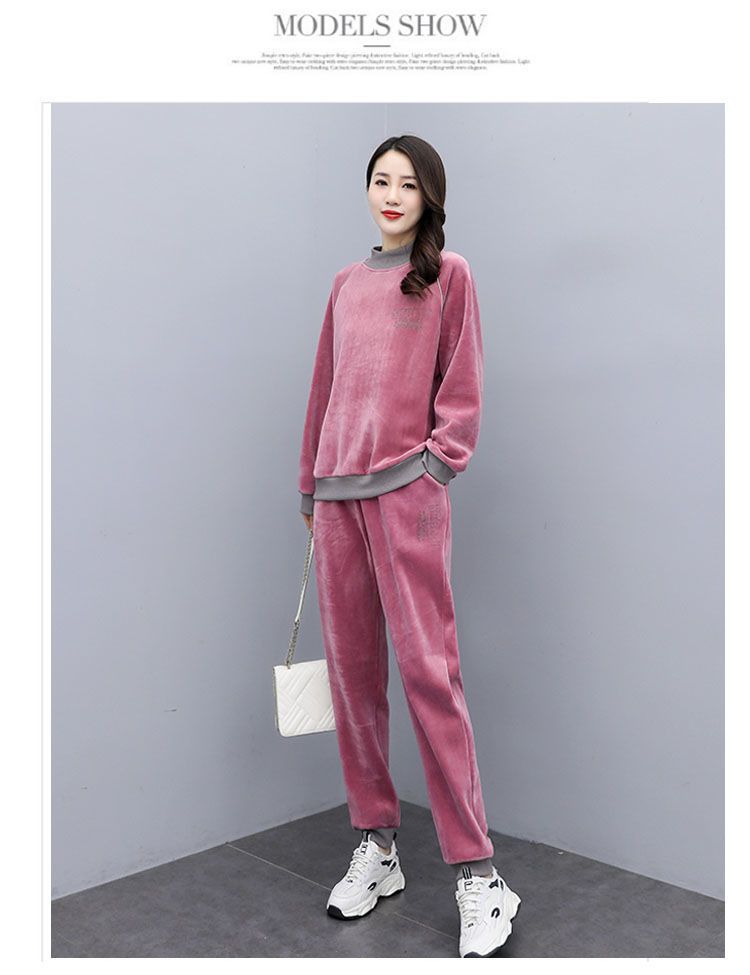 2022秋冬新款时尚洋气欧货休闲加绒卫衣两件套金丝绒运动服套装女