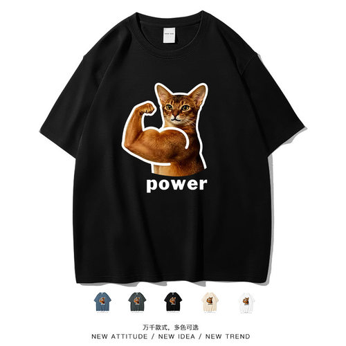 健身阿比西尼亚猫肌肉趣味短袖