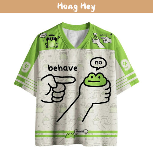 New Trend Men's T-Shirts V Collar Tees Cartoon Women T-Shirt