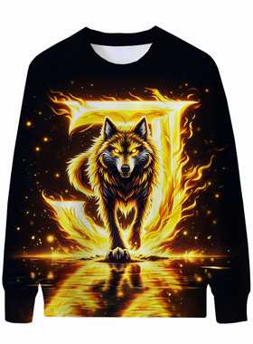 Men's Hoodies Wolf Print Crewneck Animal Sweatshirts For Men
