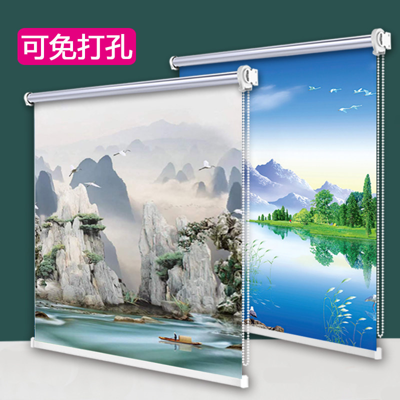 手拉式升降卷帘窗帘拉帘遮阳遮光厨房百叶窗洗手间防水卫生间卷帘