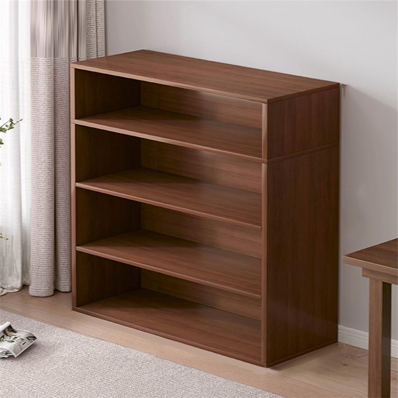 书架置物架落地家用一体靠墙收纳柜子储物柜实木色学生多层矮书柜