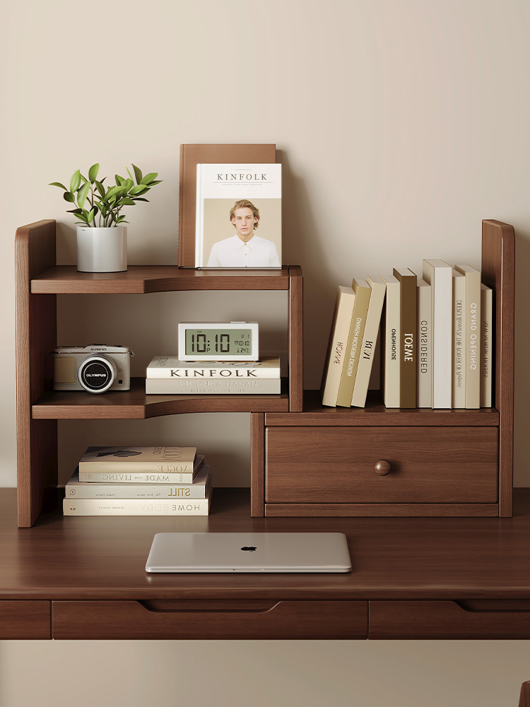 全实木桌面书架书桌储物架办公室储物架改造神器书桌分层伸缩小书