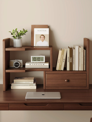 全实木桌面书架书桌储物架办公室储物架改造神器书桌分层伸缩小书