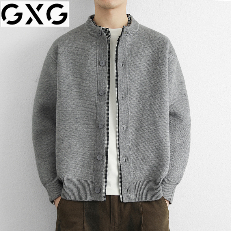 GXG针织开衫男2025外套秋冬新款韩系青年休闲纯色简约百搭毛衣男