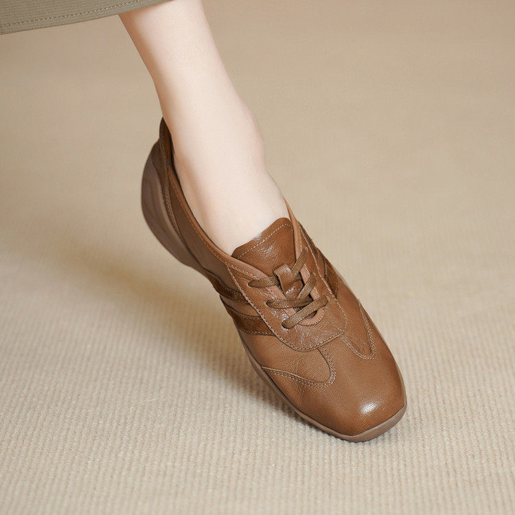 3cm复古真皮德训鞋女2026新款系带软底羊皮单鞋平底舒适休闲女鞋,女鞋,深口单鞋,淘宝优惠券,粉丝福利购,淘宝优惠卷