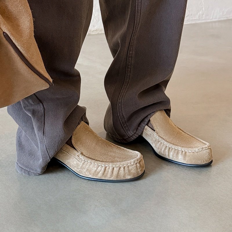 5cm真皮反绒皮一脚蹬乐福鞋女高中跟深口单鞋懒人鞋舒适百搭休闲,女鞋,深口单鞋,淘宝优惠券,粉丝福利购,淘宝优惠卷